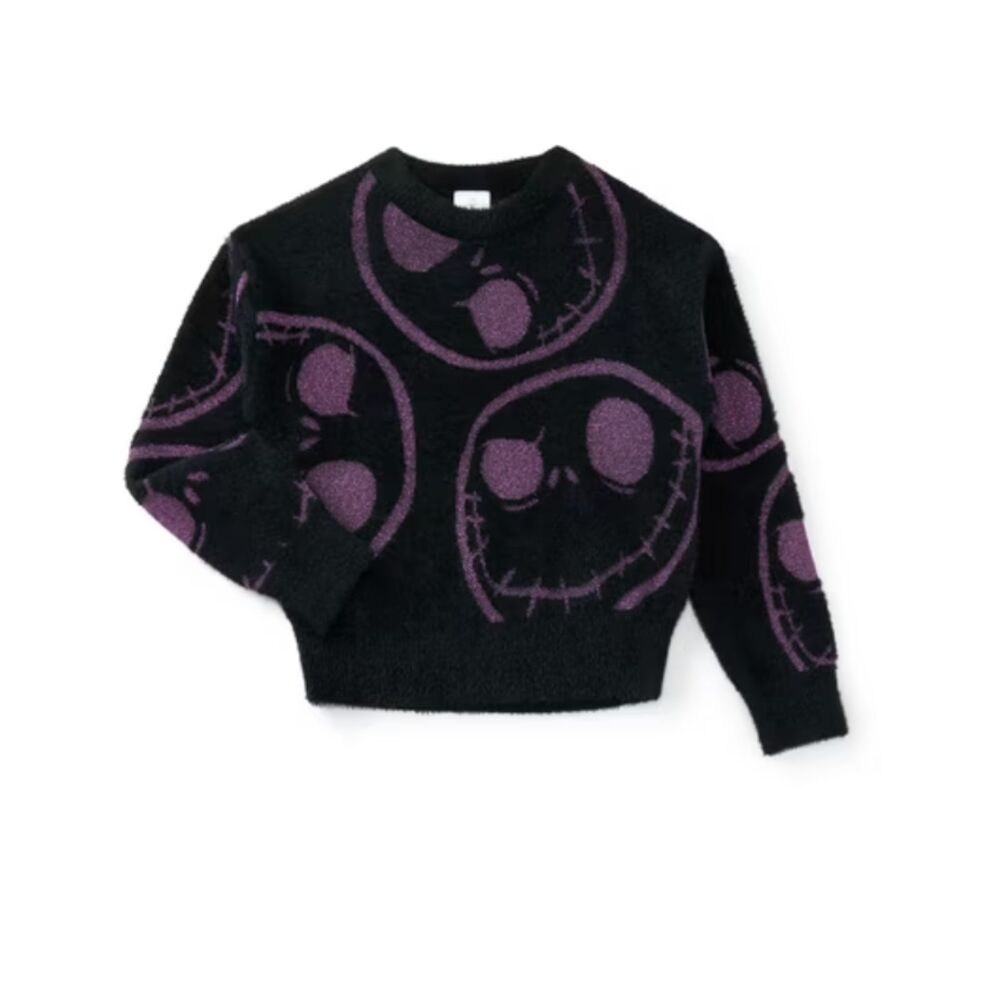 The Nightmare Before Christmas Girls Graphic Eyelash Glitter Sweater